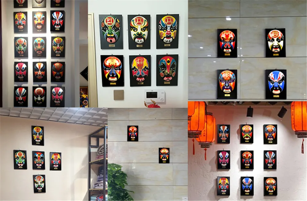 Traditional Chinese opera bian lian resin ornament showing handcrafted facial makeup wall decoration.