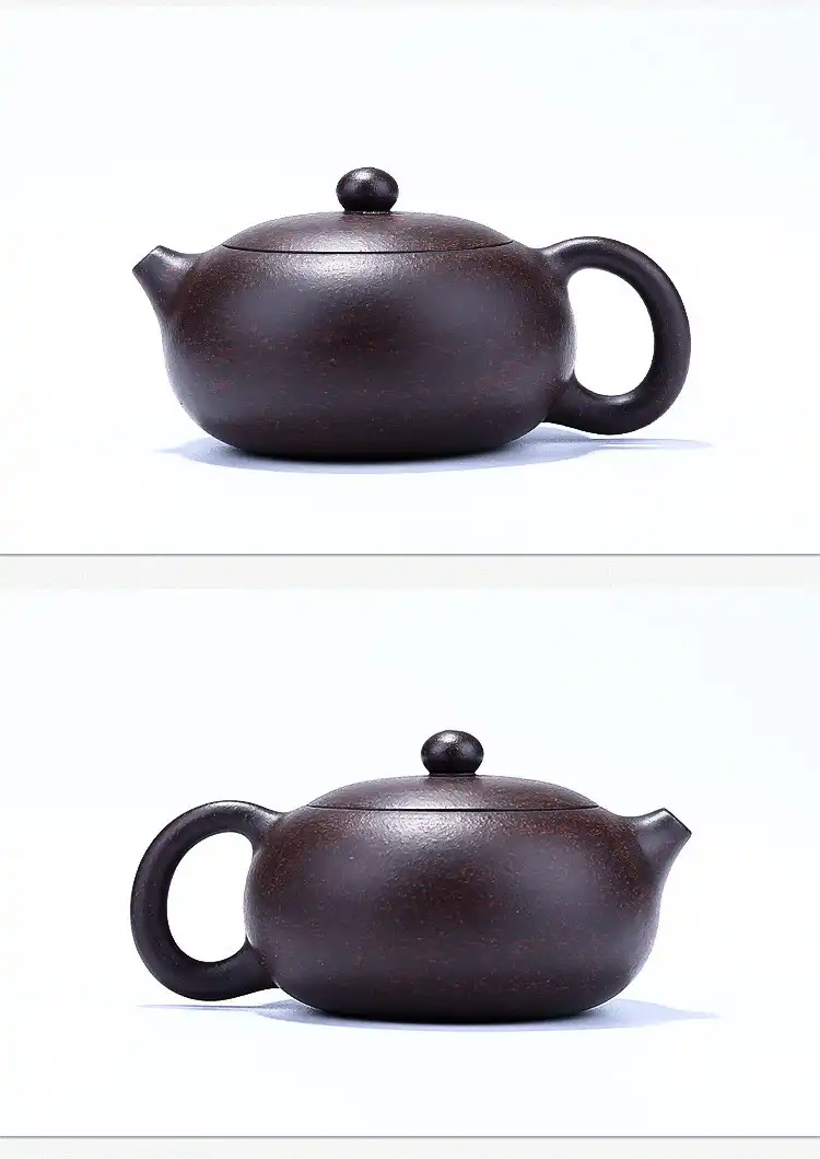 Gift presentation of handmade unique shape purple clay teapot for tea enthusiasts and collectors.