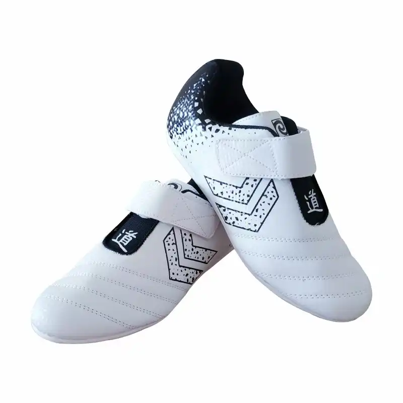 Side view of breathable PU leather martial arts shoes showing flexible construction and grip pattern.