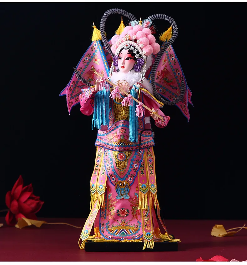 Gift packaging presentation of Chinese opera silk doll for cultural gift giving.