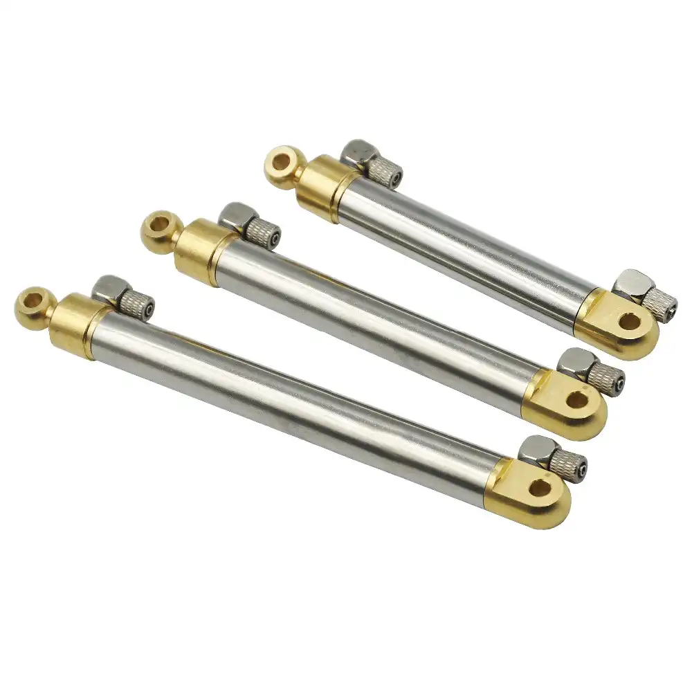 Close-up view of precision-engineered hydraulic cylinder showing M5 threaded oil inlet connections.