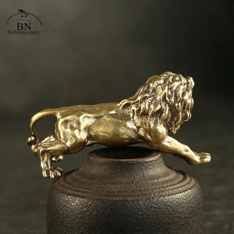 Multiple angle showcase of lion statue from front back and side perspectives for full view.