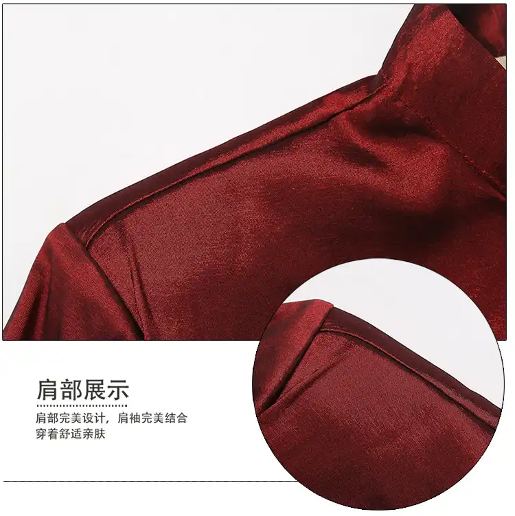 Tang suit jacket collar detail highlighting authentic stand collar craftsmanship.