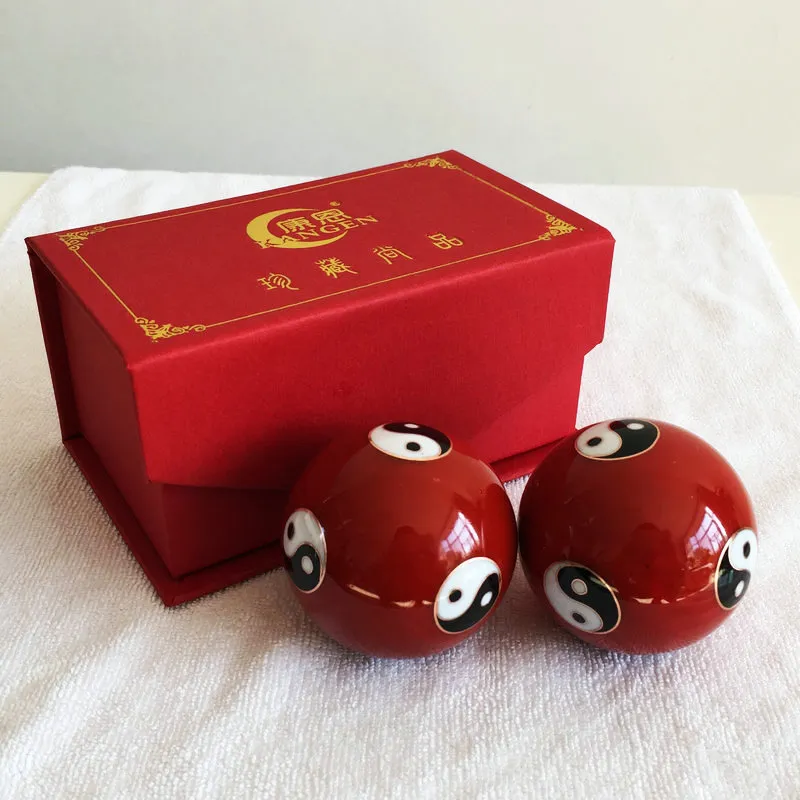 50mm diameter Baoding balls size comparison with measurement scale showing authentic dimensions.