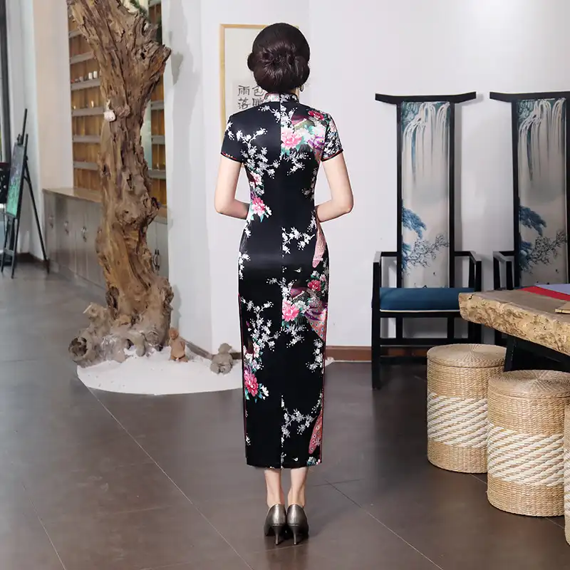 Size chart measurement guide for purple cheongsam dress S to 6XL inclusive sizing.