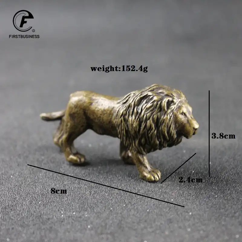 Lion statue size comparison with common household items for scale reference.