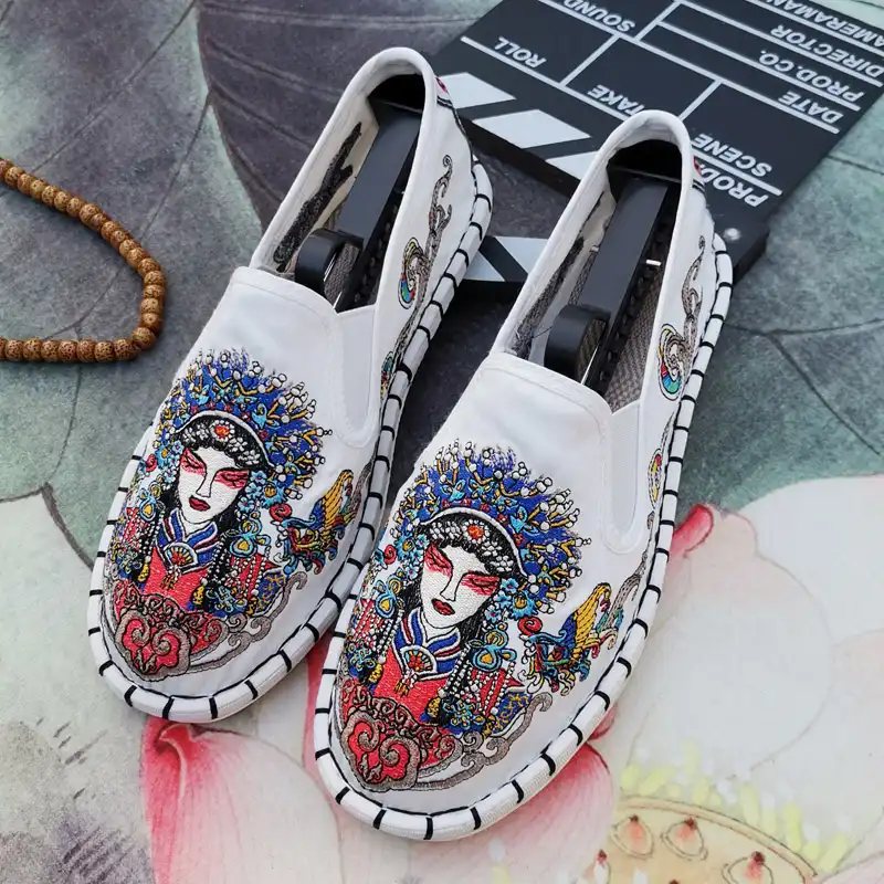 Size comparison chart showing proper fit guidelines for traditional embroidered flats.