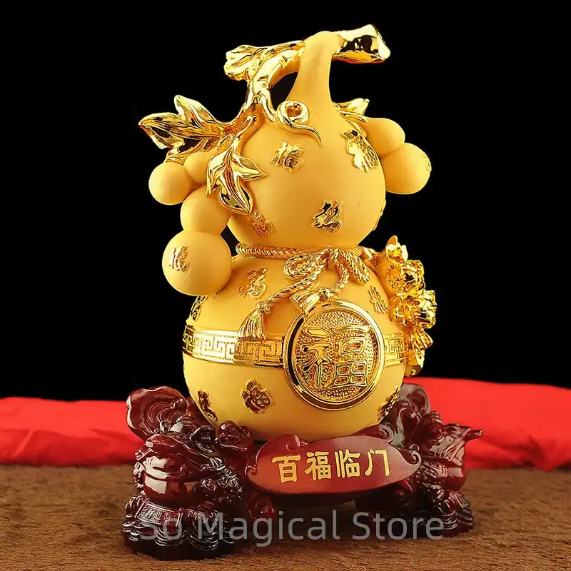 Golden brass wu lou placed in bedroom setting for good luck and protection.