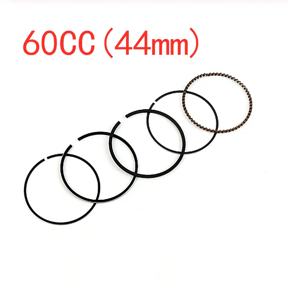 GY6 piston ring dimensions comparison chart showing 39mm 44mm 47mm 50mm 52.4mm 57.4mm sizes.