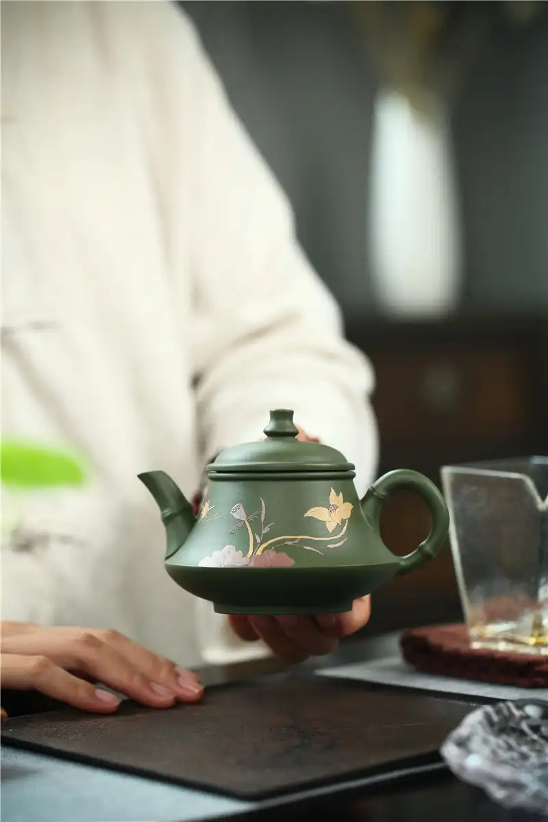 Real handmade green mud Yixing Kung Fu teapot 230ml authentic purple clay green kettle teaware.