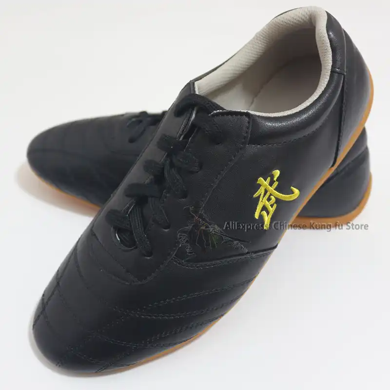 Red colorway leather tai chi shoes showing premium quality craftsmanship and authentic styling.