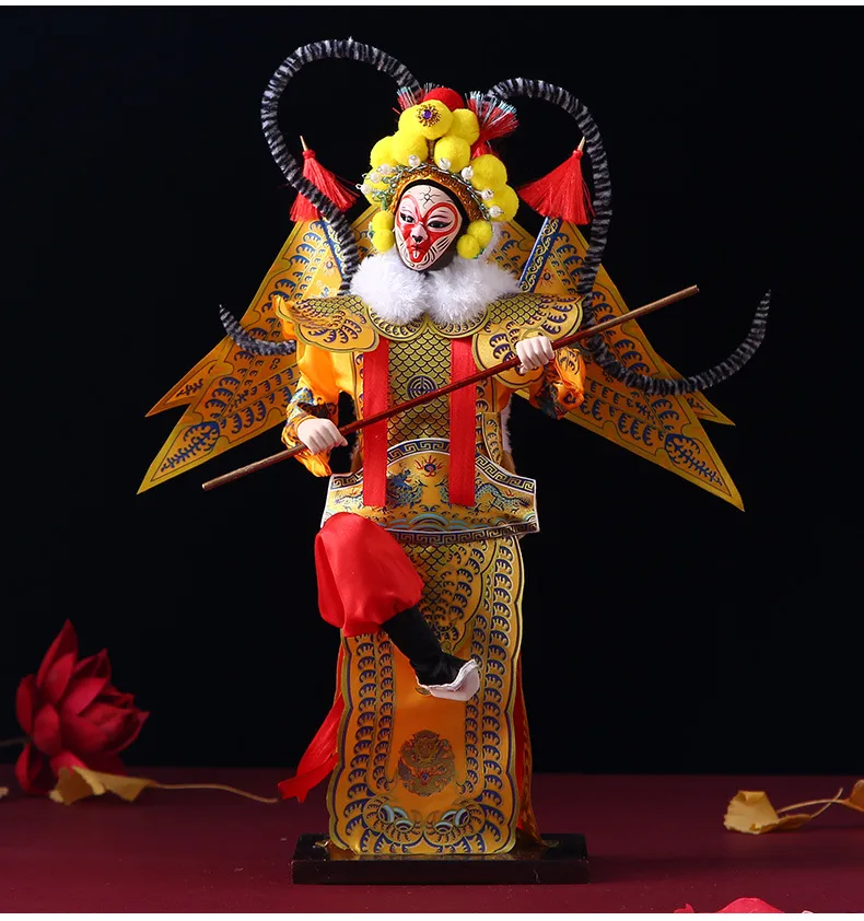 Studio lighting showcase of Chinese opera doll highlighting artistic features.