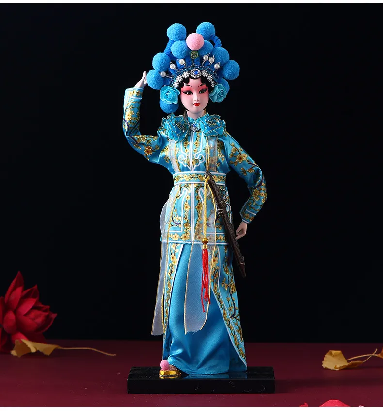 Traditional Chinese interior design with opera figurine as cultural focal point.