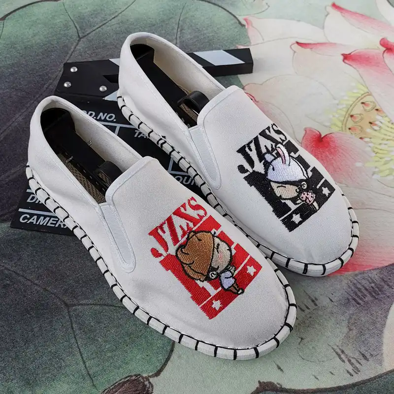 Comfortable flat shoes worn during casual shopping trip in urban environment.