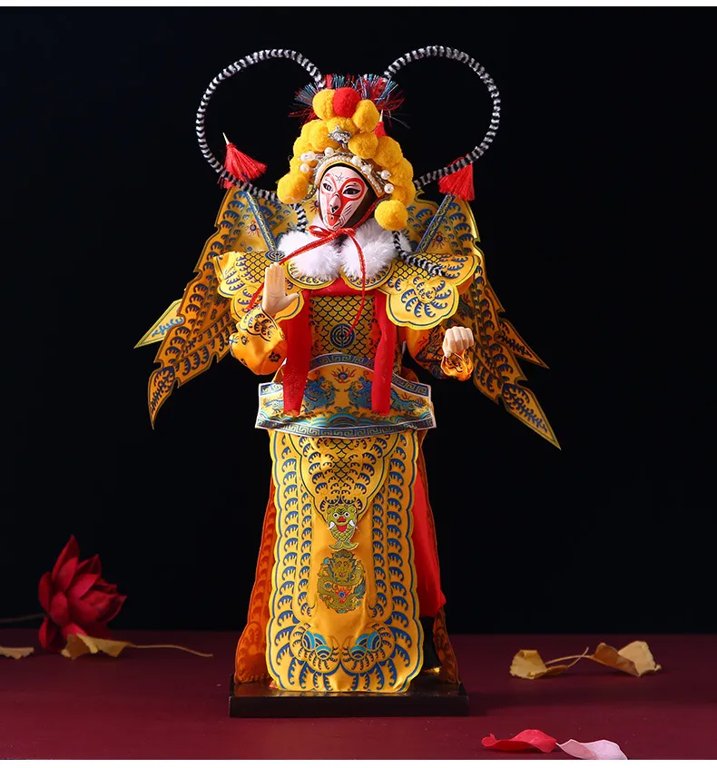 Artistic photography of Chinese opera silk doll with dramatic lighting effects.