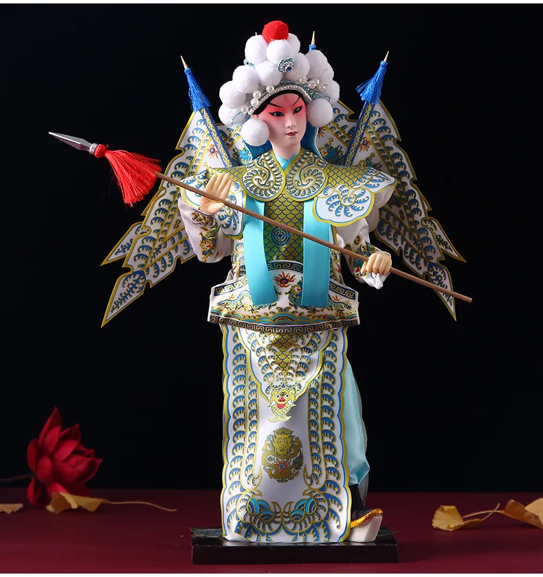 Educational display of Chinese opera figurine with cultural information backdrop.
