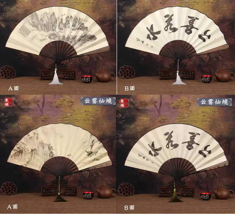 Retro aesthetic of mens folding fan complementing both formal and casual attire.