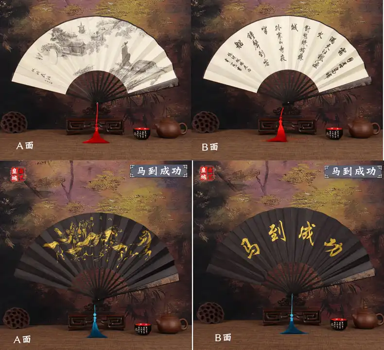 Office environment showing discrete use of mens folding fan for personal cooling.