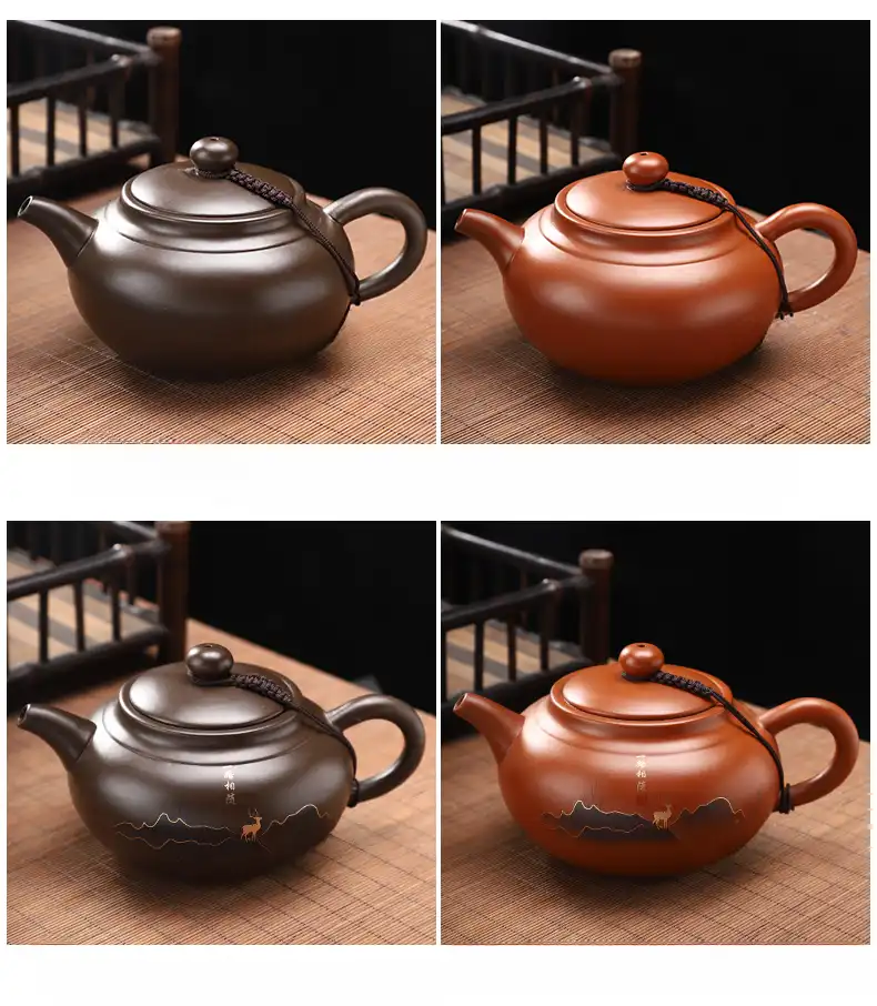 Yixing teapot spout and handle detail featuring smooth purple clay finish and ergonomic construction.