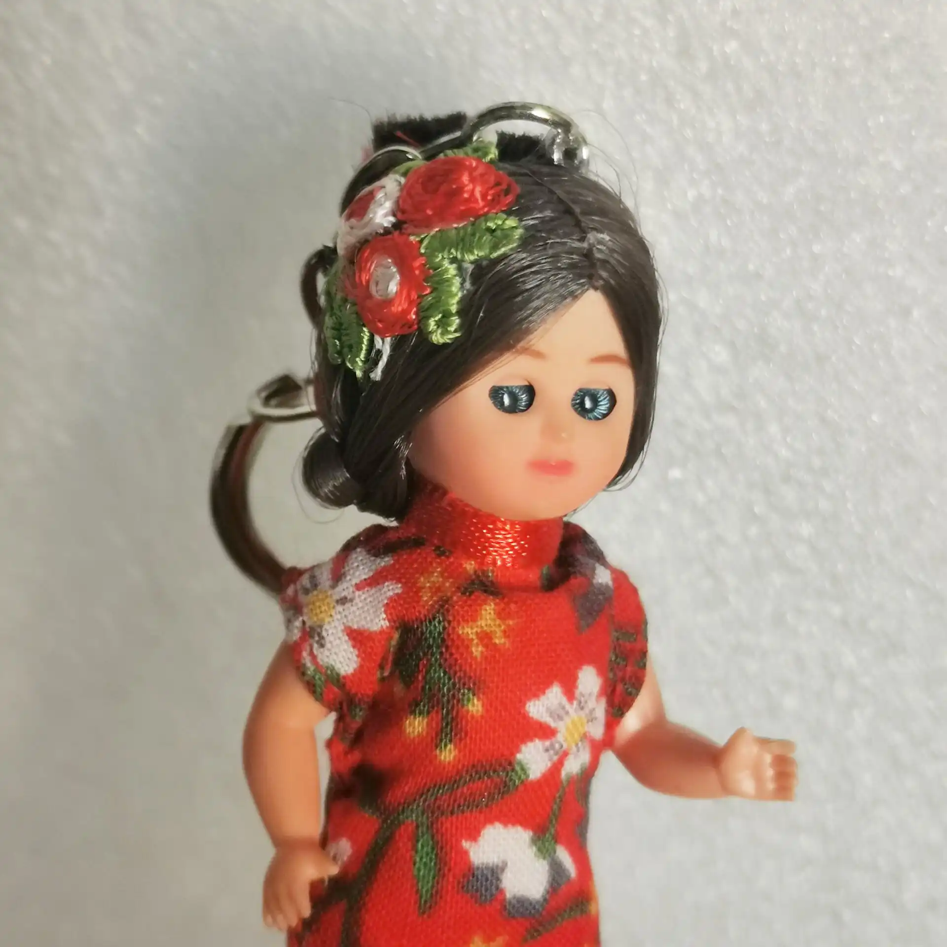 Chinese Cheongsam Mini Doll Keychain 8cm front view showing vintage princess design details.