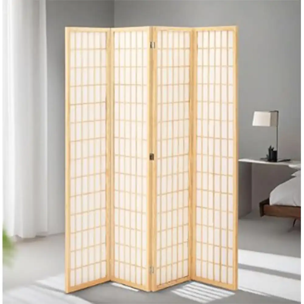 Chinese wood carved privacy screen room divider with vintage finish in modern home interior.