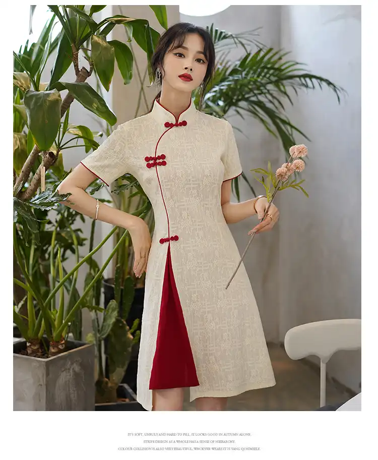 Chinese cheongsam dress construction details showing broadcloth quality and durability.