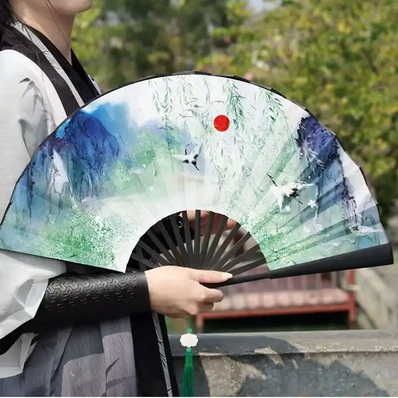 Protective fabric storage bag for folding fan with drawstring closure and compact design.
