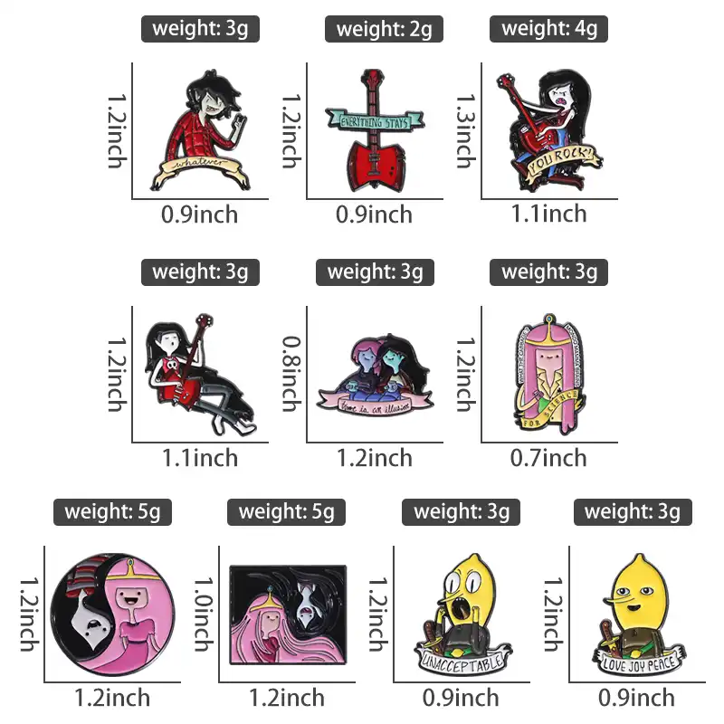 Anime character enamel pin with colorful details, side angle..