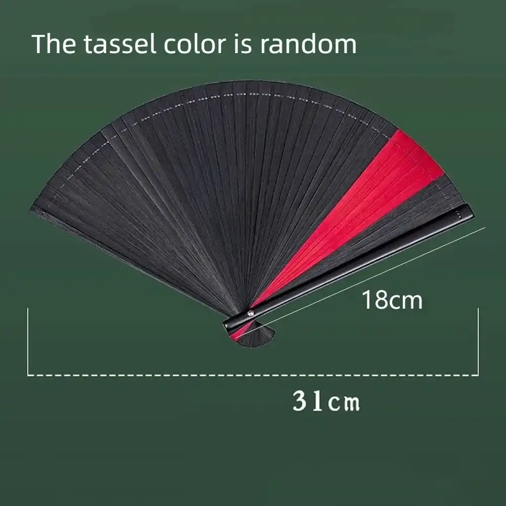Handmade bamboo fan with black finish demonstrating elegant construction and quality craftsmanship.