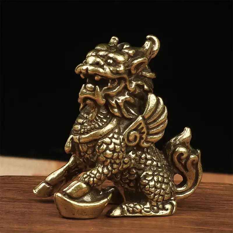 Two antique bronze Qilin statues positioned together demonstrating size and quality craftsmanship.