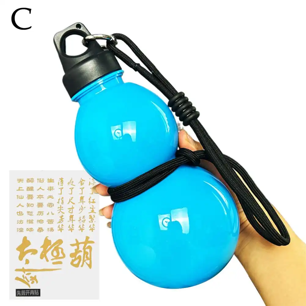 Gourd shaped bottle displaying BPA-free material safety certification and health standards.