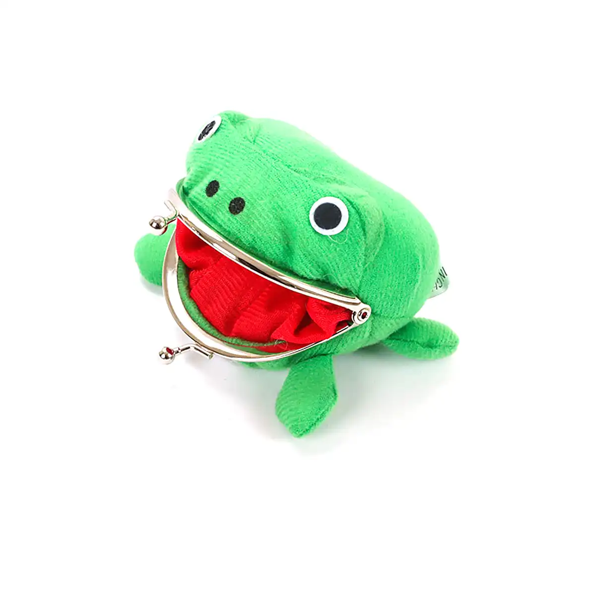Flannel anime frog wallet with button closure, side angle..