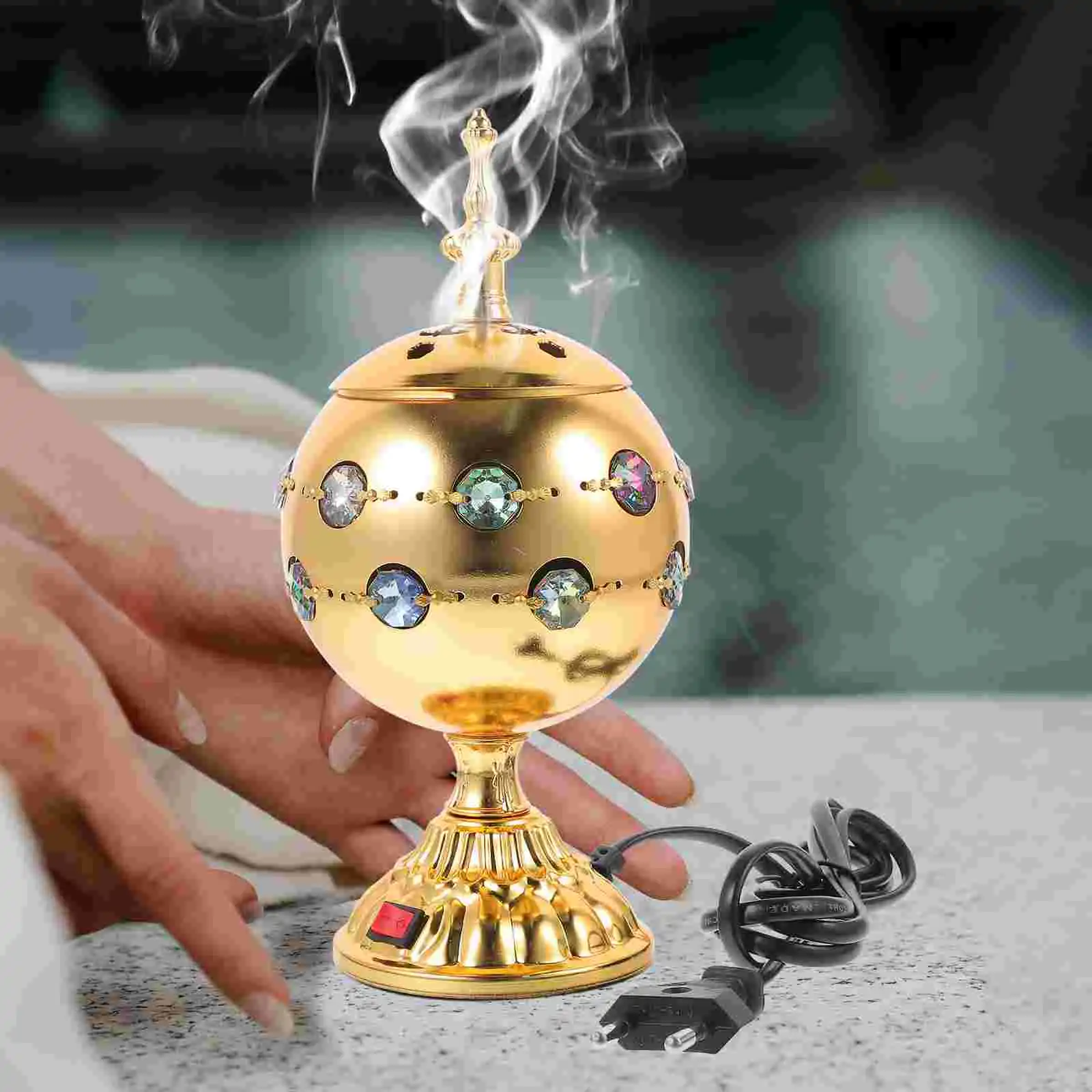 Middle Eastern electric censer burner dimensions display showing compact portable size.