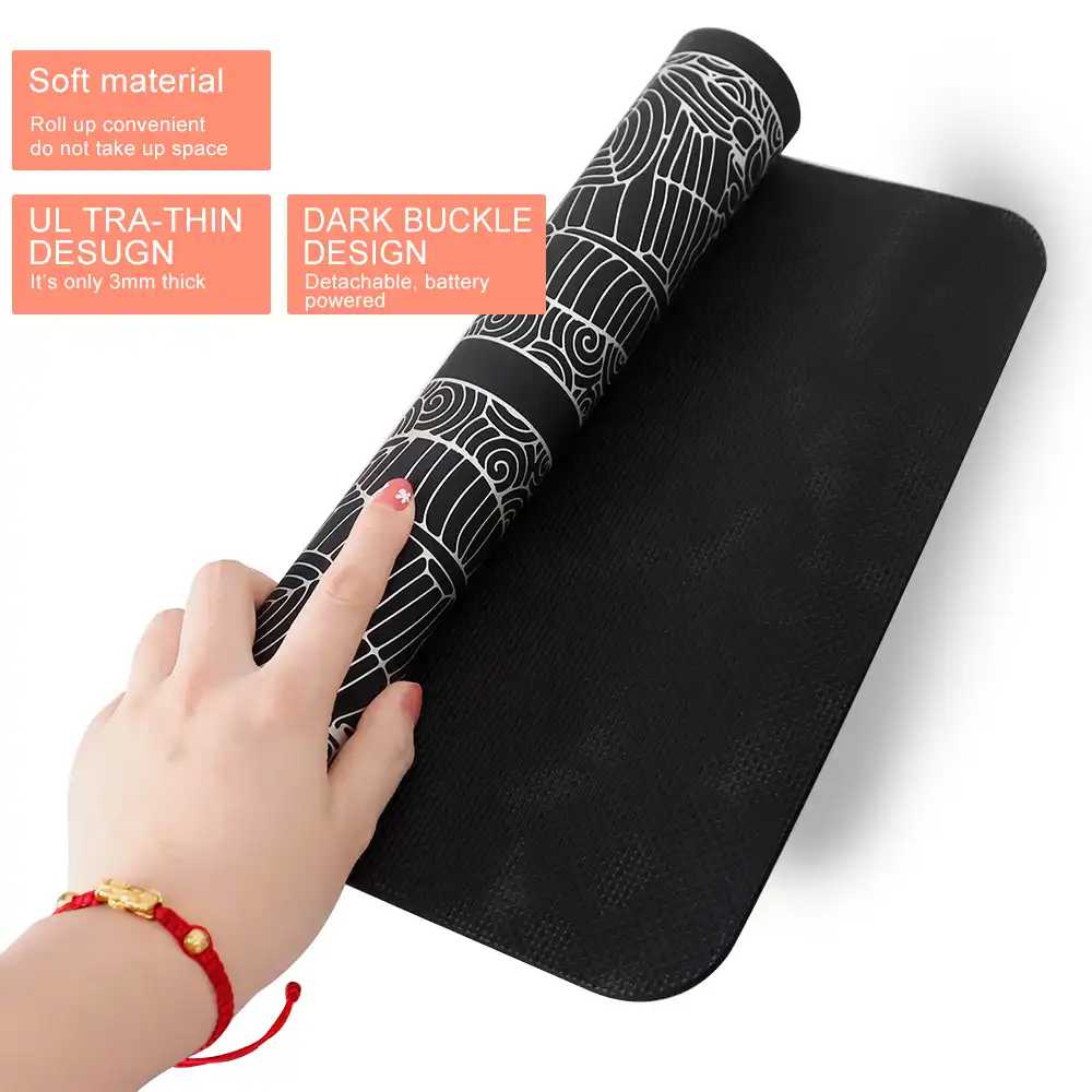 Portable EMS sole massager, rolled up for travel..