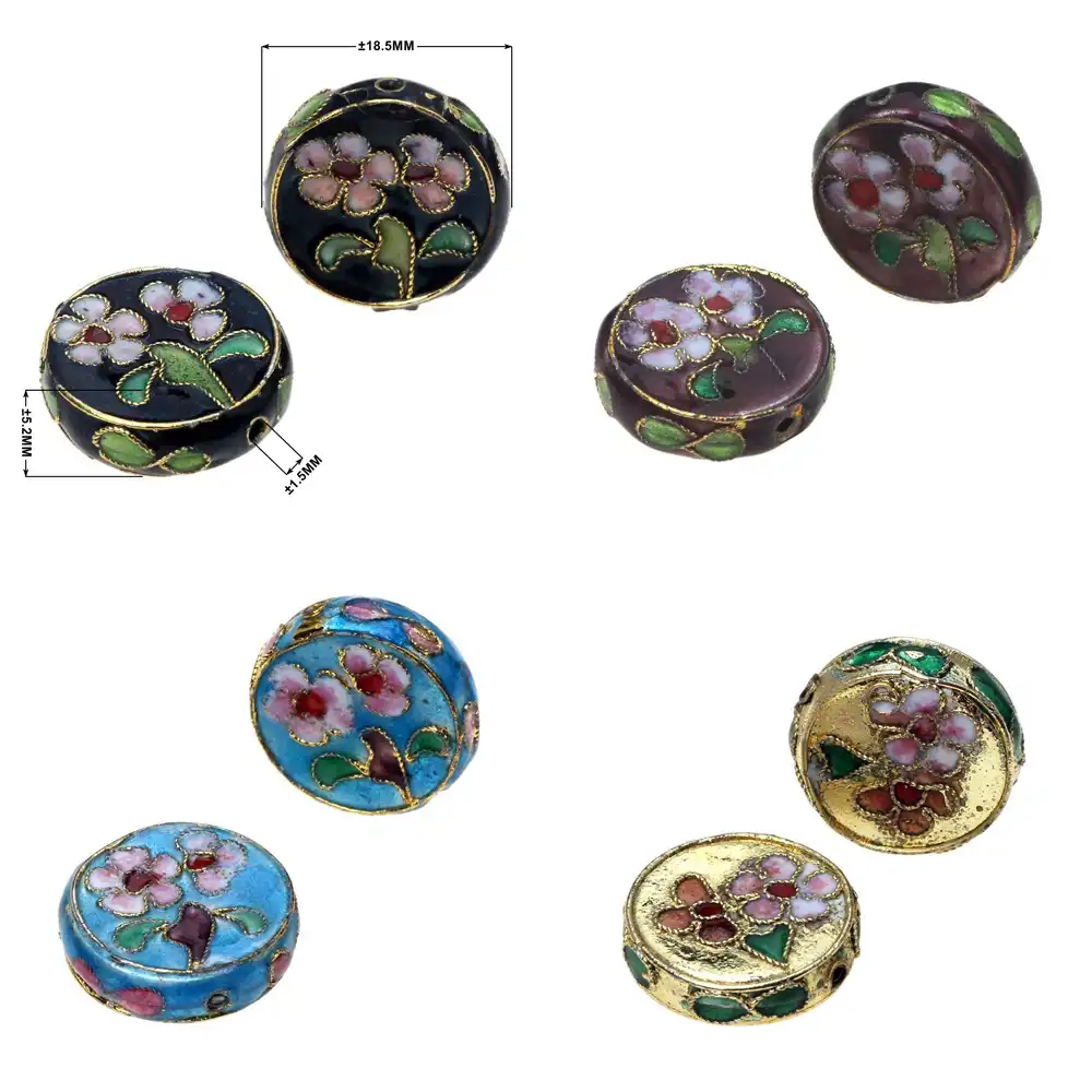 Handmade cloisonne copper beads with colorful enamel flower patterns for DIY jewelry making projects.