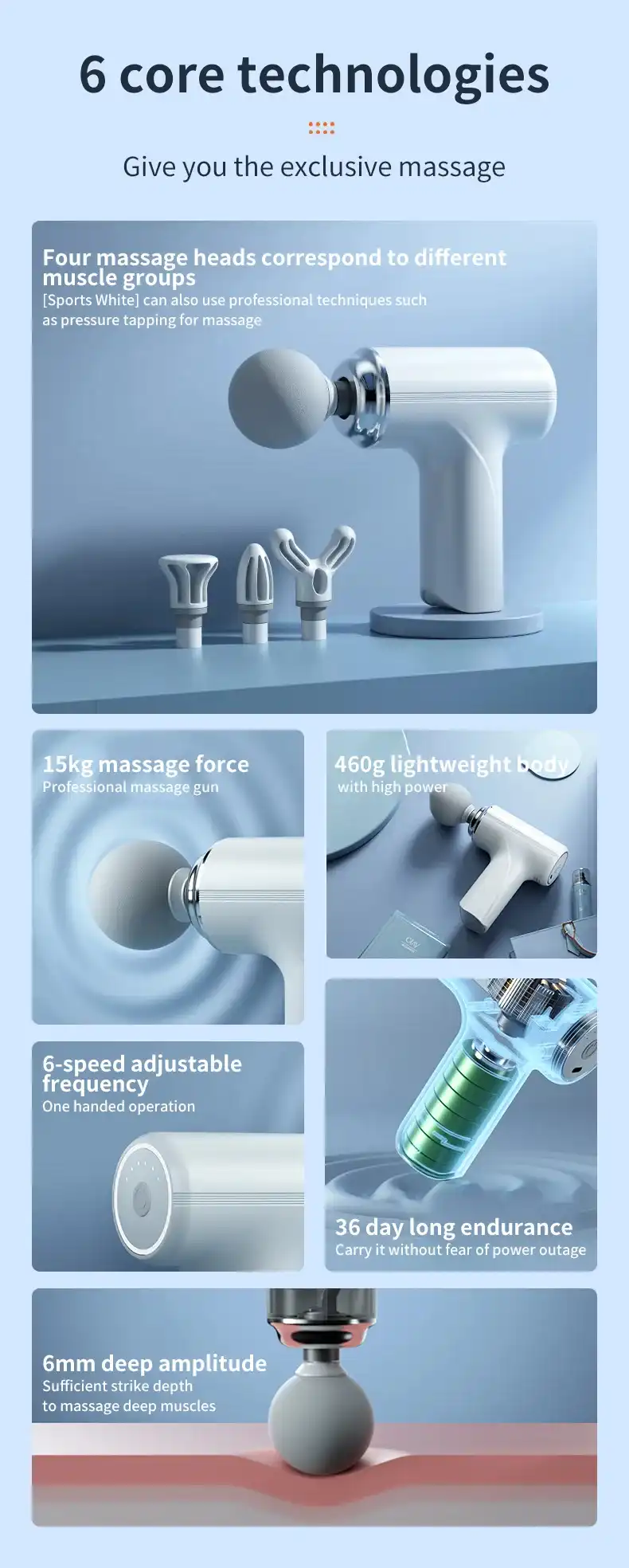 Type-C charging massage gun, shown with air head..