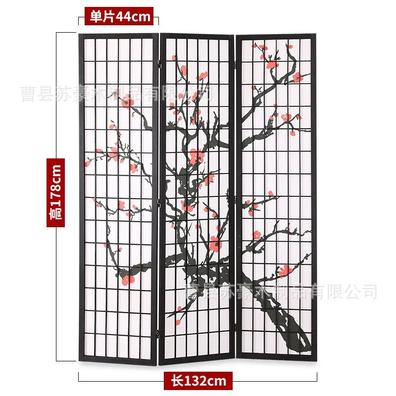 Modern solid wood folding screen divider Japanese style room partition living room decor.
