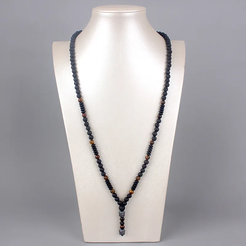Close up Buddha head pendant 8mm carved natural stone tiger eye beads spiritual protection necklace.