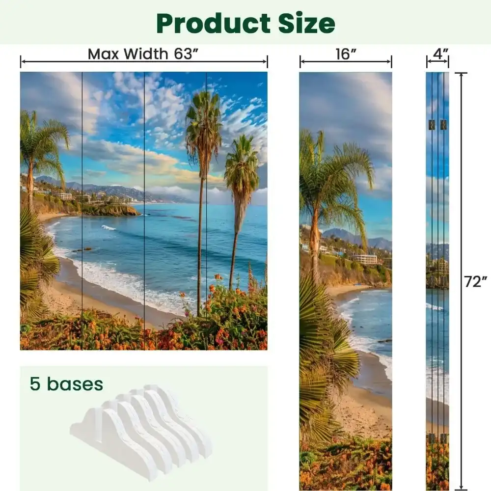 Chinese canvas room divider showing Pacific Ocean Laguna Beach coastline with 6 panels in modern home.