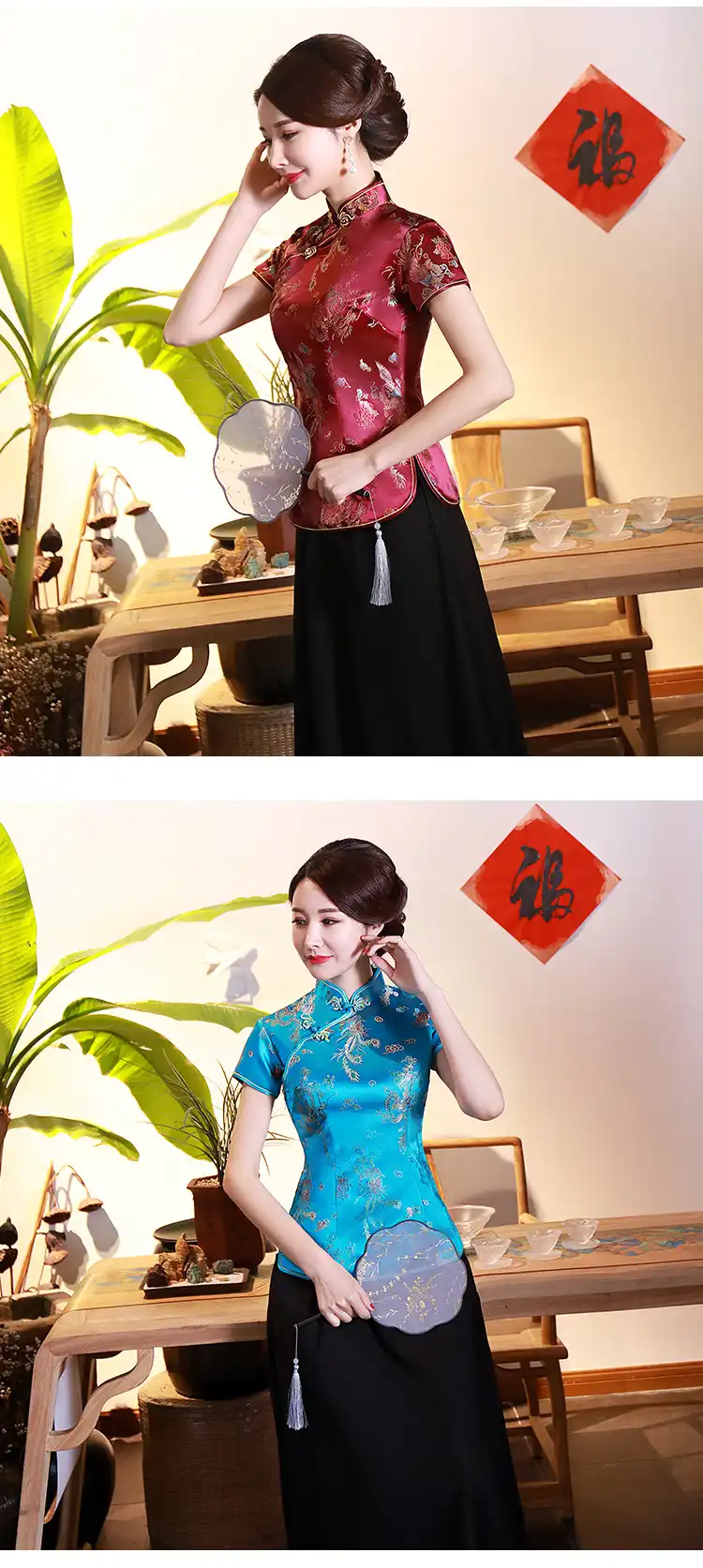 Size chart measurements for dragon tang suit blouse from S to 4XL sizing options.