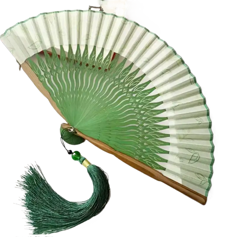 Single-sided dance fan design showing cloth covering and bamboo framework construction.