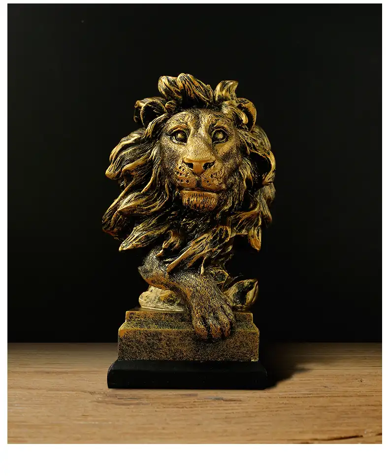 Chinese lion statue made from premium resin material showing realistic features and textures.