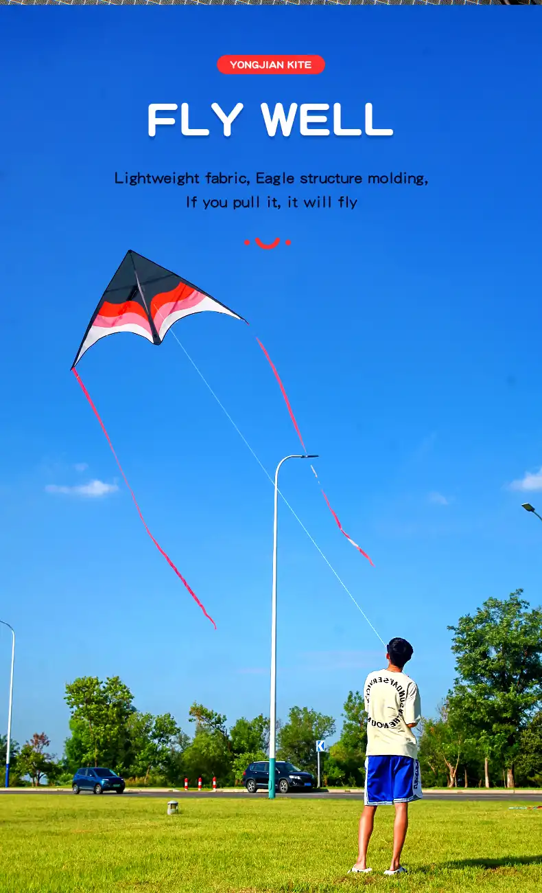 Pink delta kite in flight showing impressive size and graceful tail movement in wind.