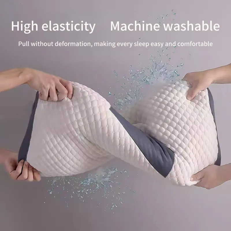 Close-up of breathable cotton knitted fabric cover with premium polyester fiber filling.