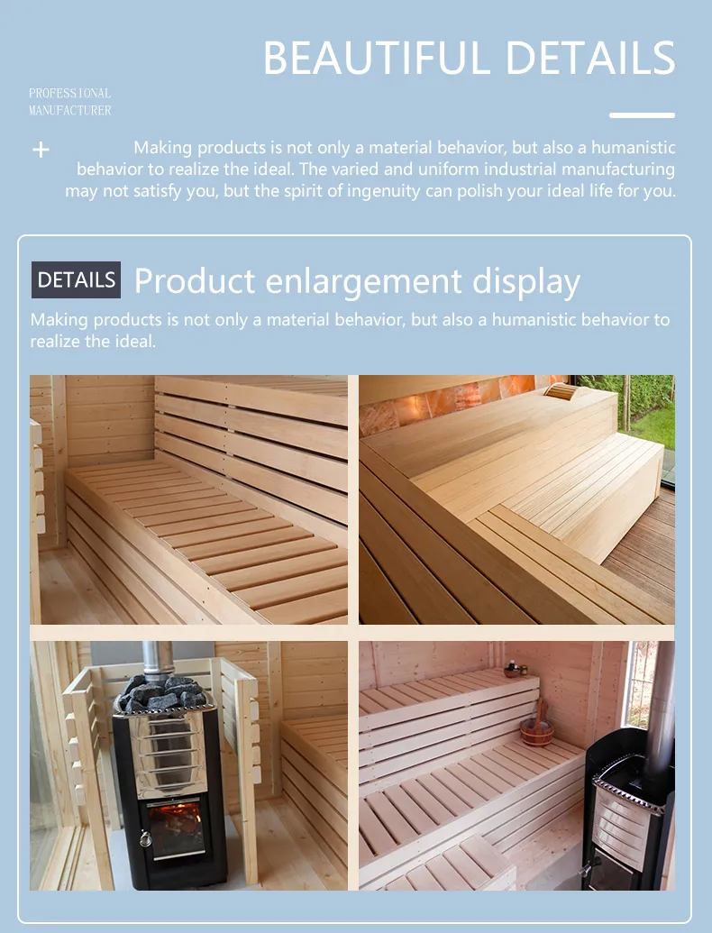 Complete sauna assembly showing dimensions 1800x1500x1900mm outdoor installation.