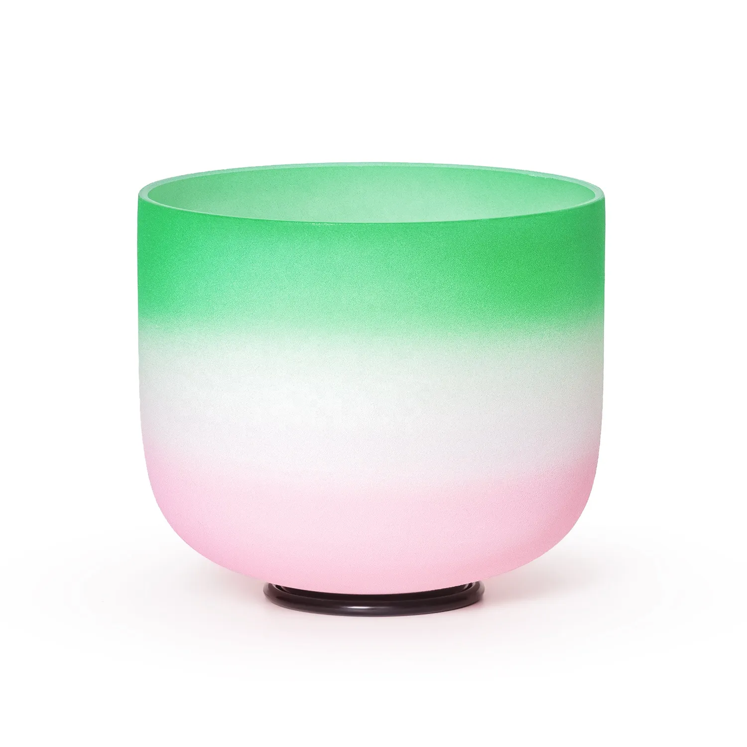 Sound healing therapy with gradient chakra crystal singing bowls in wellness center.