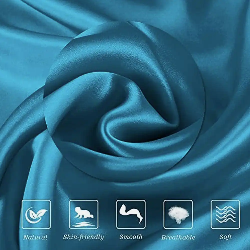Woman sleeping peacefully on luxury silk pillowcase demonstrating skin care benefits.
