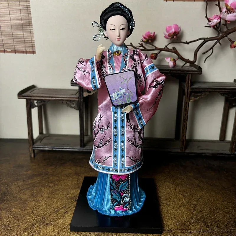 Full body view of 12-inch Chinese opera doll in authentic theatrical costume.
