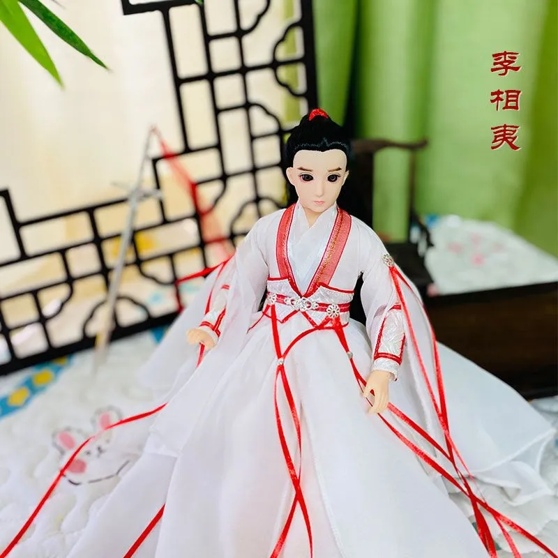 Chinese martial arts knight doll 30cm with traditional costume and 14 moveable joints front view.