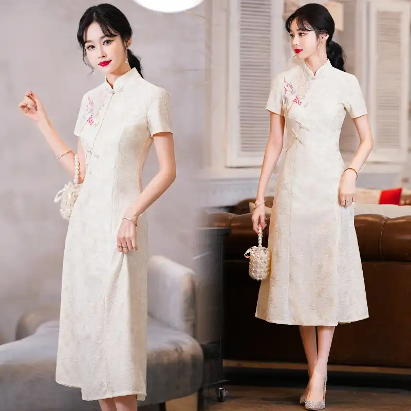 Vintage qipao styled for summer casual wear showing breathable fabric benefits.